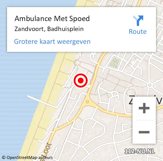 Locatie op kaart van de 112 melding: Ambulance Met Spoed Naar Zandvoort, Badhuisplein op 21 maart 2022 21:26