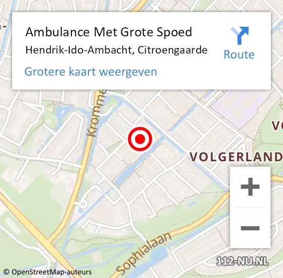 Locatie op kaart van de 112 melding: Ambulance Met Grote Spoed Naar Hendrik-Ido-Ambacht, Citroengaarde op 21 maart 2022 22:27