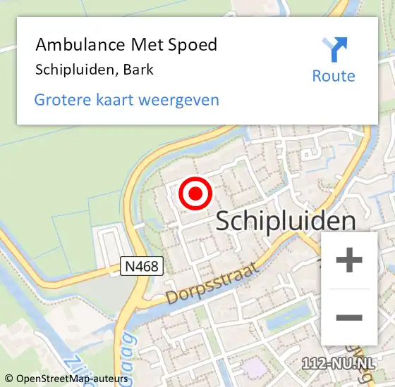 Locatie op kaart van de 112 melding: Ambulance Met Spoed Naar Schipluiden, Bark op 21 maart 2022 22:32