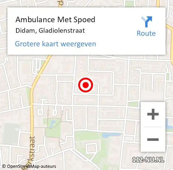 Locatie op kaart van de 112 melding: Ambulance Met Spoed Naar Didam, Gladiolenstraat op 21 maart 2022 22:34