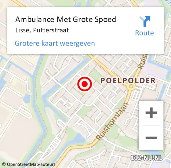 Locatie op kaart van de 112 melding: Ambulance Met Grote Spoed Naar Lisse, Putterstraat op 21 maart 2022 22:38