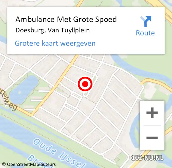 Locatie op kaart van de 112 melding: Ambulance Met Grote Spoed Naar Doesburg, Van Tuyllplein op 21 maart 2022 22:52