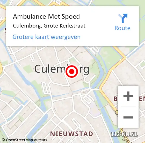 Locatie op kaart van de 112 melding: Ambulance Met Spoed Naar Culemborg, Grote Kerkstraat op 21 maart 2022 22:58