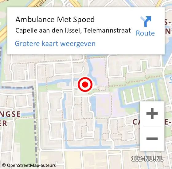 Locatie op kaart van de 112 melding: Ambulance Met Spoed Naar Capelle aan den IJssel, Telemannstraat op 21 maart 2022 23:00