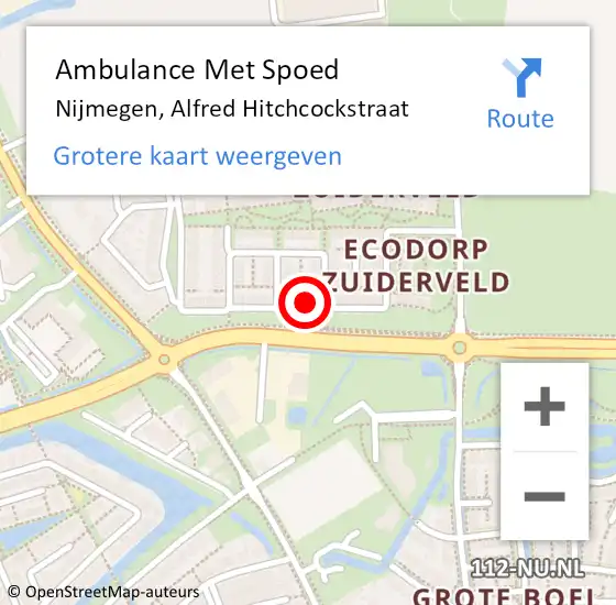 Locatie op kaart van de 112 melding: Ambulance Met Spoed Naar Nijmegen, Alfred Hitchcockstraat op 21 maart 2022 23:08