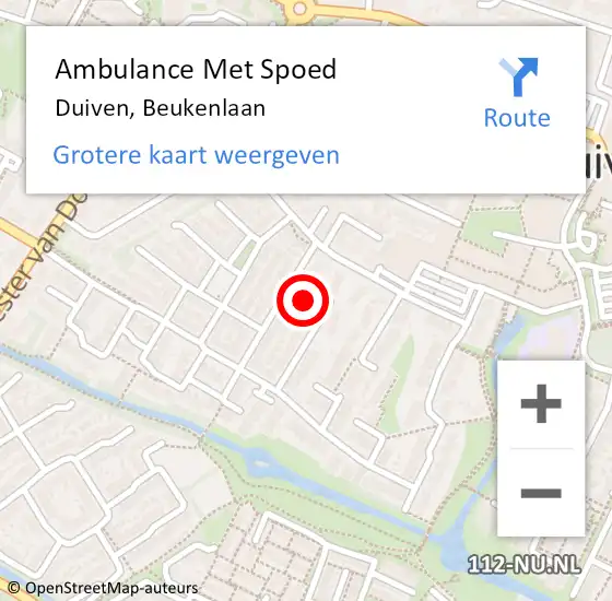 Locatie op kaart van de 112 melding: Ambulance Met Spoed Naar Duiven, Beukenlaan op 21 maart 2022 23:30