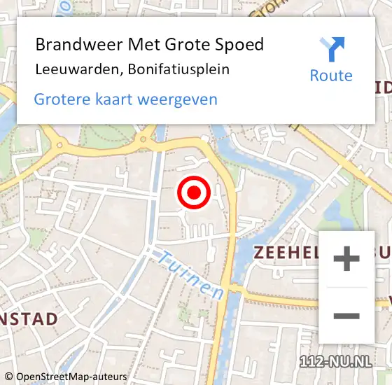 Locatie op kaart van de 112 melding: Brandweer Met Grote Spoed Naar Leeuwarden, Bonifatiusplein op 22 maart 2022 00:23