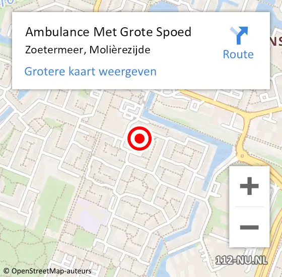 Locatie op kaart van de 112 melding: Ambulance Met Grote Spoed Naar Zoetermeer, Molièrezijde op 22 maart 2022 00:32