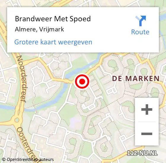 Locatie op kaart van de 112 melding: Brandweer Met Spoed Naar Almere, Vrijmark op 22 maart 2022 00:48