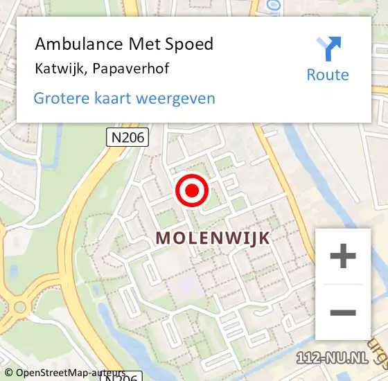 Locatie op kaart van de 112 melding: Ambulance Met Spoed Naar Katwijk, Papaverhof op 22 maart 2022 01:03