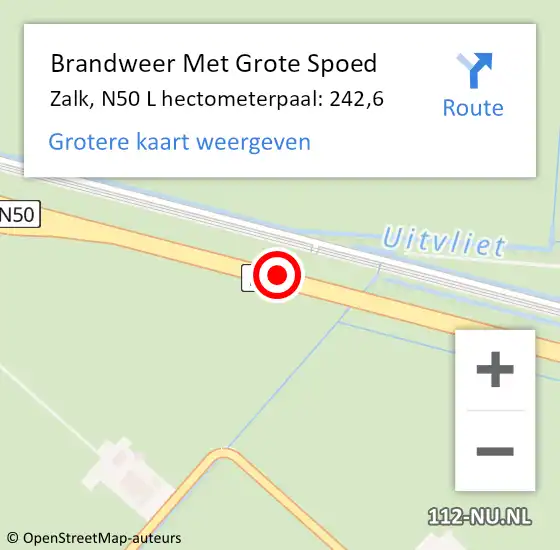 Locatie op kaart van de 112 melding: Brandweer Met Grote Spoed Naar Zalk, Rijksweg N50 hectometerpaal: 2427 op 11 juli 2014 18:31