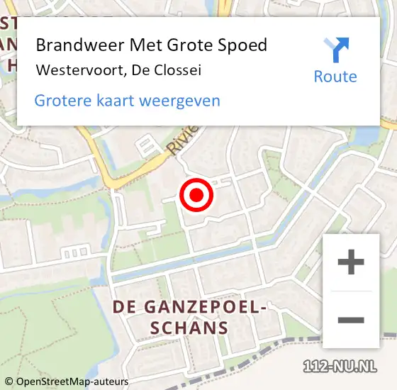 Locatie op kaart van de 112 melding: Brandweer Met Grote Spoed Naar Westervoort, De Clossei op 22 maart 2022 01:09