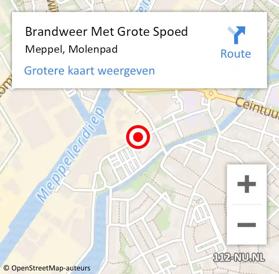 Locatie op kaart van de 112 melding: Brandweer Met Grote Spoed Naar Meppel, Molenpad op 22 maart 2022 01:41