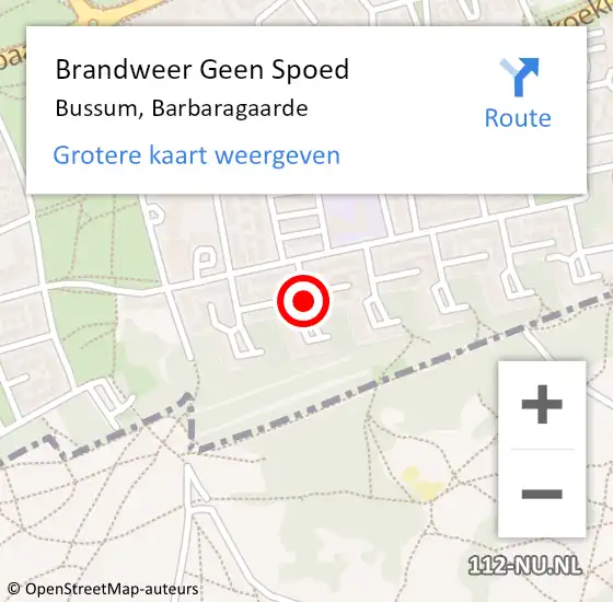 Locatie op kaart van de 112 melding: Brandweer Geen Spoed Naar Bussum, Barbaragaarde op 11 juli 2014 18:34