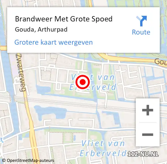 Locatie op kaart van de 112 melding: Brandweer Met Grote Spoed Naar Gouda, Arthurpad op 22 maart 2022 03:01