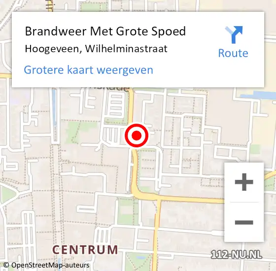 Locatie op kaart van de 112 melding: Brandweer Met Grote Spoed Naar Hoogeveen, Wilhelminastraat op 22 maart 2022 04:00