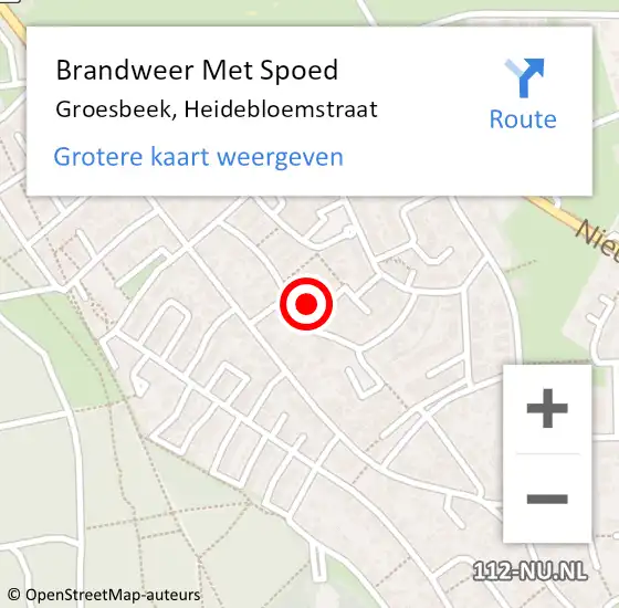 Locatie op kaart van de 112 melding: Brandweer Met Spoed Naar Groesbeek, Heidebloemstraat op 22 maart 2022 04:06