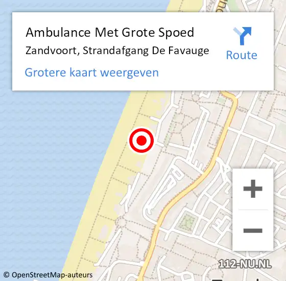 Locatie op kaart van de 112 melding: Ambulance Met Grote Spoed Naar Zandvoort, Strandafgang De Favauge op 22 maart 2022 05:10