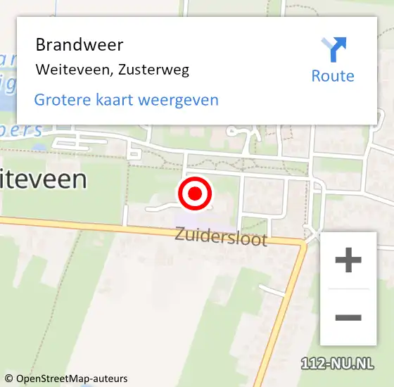 Locatie op kaart van de 112 melding: Brandweer Weiteveen, Zusterweg op 11 juli 2014 18:39