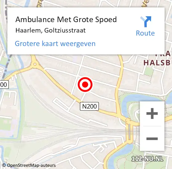 Locatie op kaart van de 112 melding: Ambulance Met Grote Spoed Naar Haarlem, Goltziusstraat op 22 maart 2022 07:14