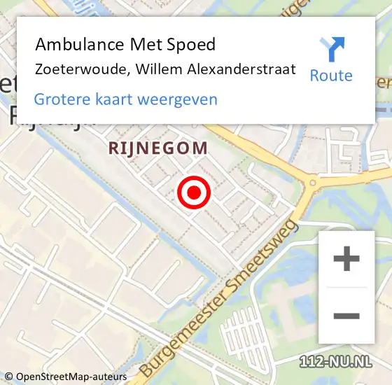 Locatie op kaart van de 112 melding: Ambulance Met Spoed Naar Zoeterwoude, Willem Alexanderstraat op 22 maart 2022 07:38