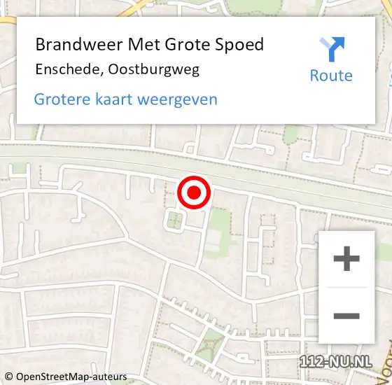 Locatie op kaart van de 112 melding: Brandweer Met Grote Spoed Naar Enschede, Oostburgweg op 22 maart 2022 07:38