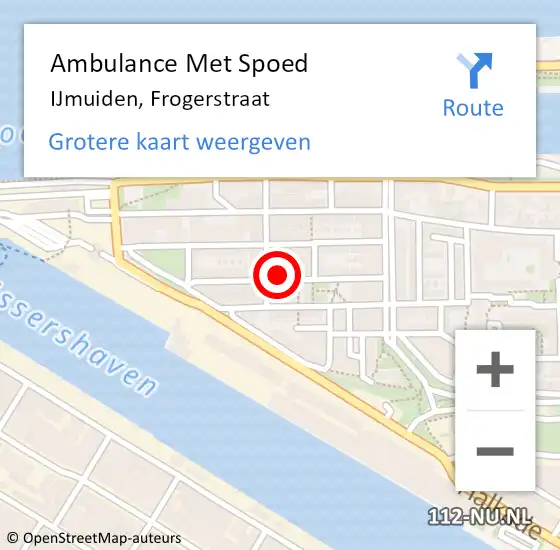 Locatie op kaart van de 112 melding: Ambulance Met Spoed Naar IJmuiden, Frogerstraat op 22 maart 2022 07:44