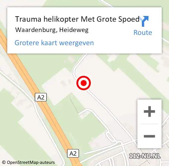 Locatie op kaart van de 112 melding: Trauma helikopter Met Grote Spoed Naar Waardenburg, Heideweg op 22 maart 2022 07:50