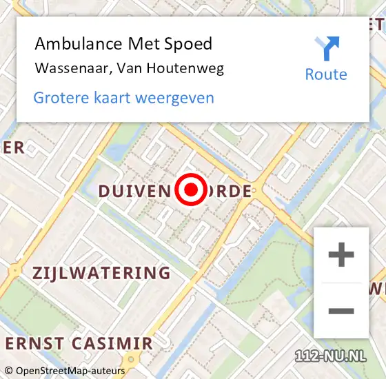 Locatie op kaart van de 112 melding: Ambulance Met Spoed Naar Wassenaar, Van Houtenweg op 22 maart 2022 08:05