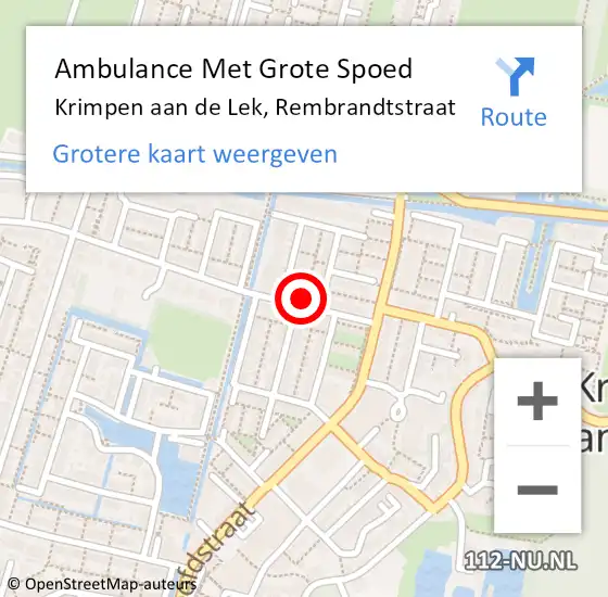 Locatie op kaart van de 112 melding: Ambulance Met Grote Spoed Naar Krimpen aan de Lek, Rembrandtstraat op 22 maart 2022 08:27