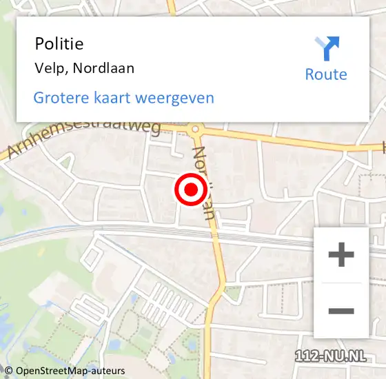 Locatie op kaart van de 112 melding: Politie Velp, Nordlaan op 22 maart 2022 08:54
