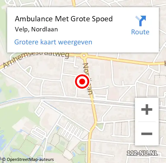 Locatie op kaart van de 112 melding: Ambulance Met Grote Spoed Naar Velp, Nordlaan op 22 maart 2022 08:56