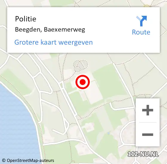 Locatie op kaart van de 112 melding: Politie Beegden, Baexemerweg op 22 maart 2022 08:58