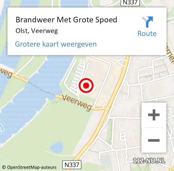 Locatie op kaart van de 112 melding: Brandweer Met Grote Spoed Naar Olst, Veerweg op 22 maart 2022 09:17