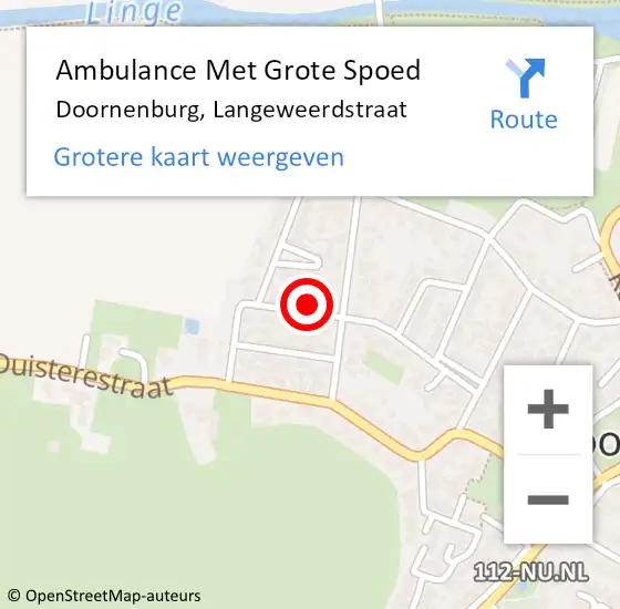 Locatie op kaart van de 112 melding: Ambulance Met Grote Spoed Naar Doornenburg, Langeweerdstraat op 22 maart 2022 09:31