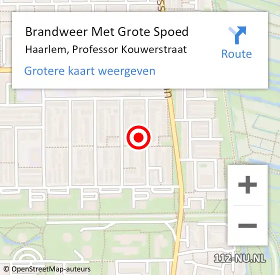 Locatie op kaart van de 112 melding: Brandweer Met Grote Spoed Naar Haarlem, Professor Kouwerstraat op 22 maart 2022 09:46