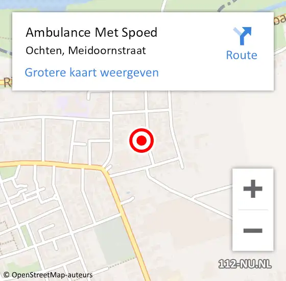 Locatie op kaart van de 112 melding: Ambulance Met Spoed Naar Ochten, Meidoornstraat op 22 maart 2022 10:09