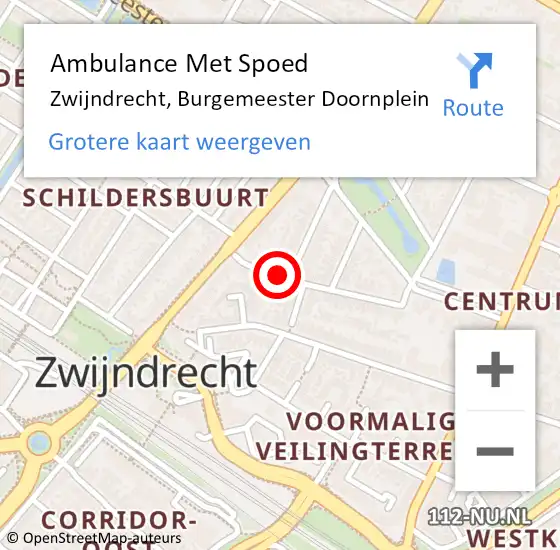 Locatie op kaart van de 112 melding: Ambulance Met Spoed Naar Zwijndrecht, Burgemeester Doornplein op 22 maart 2022 10:35