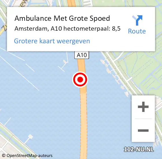 Locatie op kaart van de 112 melding: Ambulance Met Grote Spoed Naar Amsterdam, A10 hectometerpaal: 8,5 op 22 maart 2022 11:09