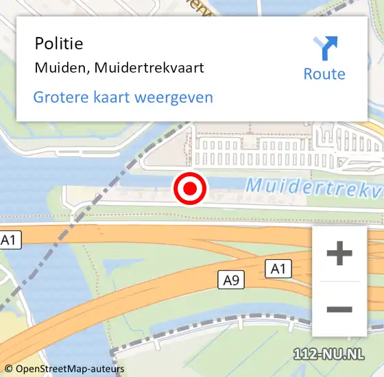 Locatie op kaart van de 112 melding: Politie Muiden, Muidertrekvaart op 22 maart 2022 11:19