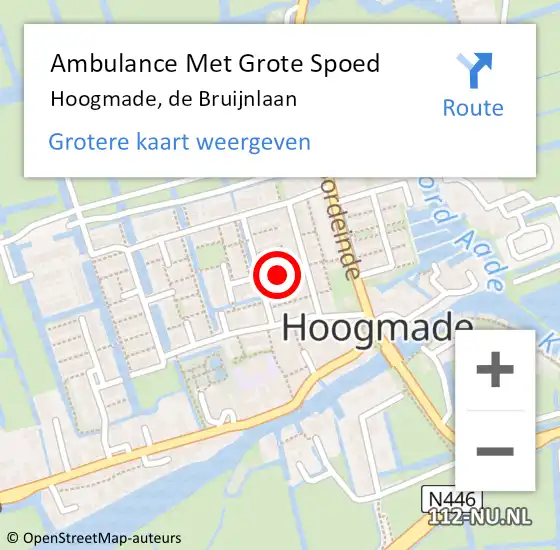 Locatie op kaart van de 112 melding: Ambulance Met Grote Spoed Naar Hoogmade, de Bruijnlaan op 22 maart 2022 11:28