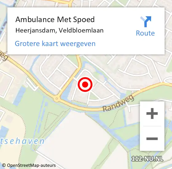 Locatie op kaart van de 112 melding: Ambulance Met Spoed Naar Heerjansdam, Veldbloemlaan op 22 maart 2022 11:35