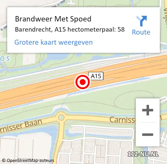 Locatie op kaart van de 112 melding: Brandweer Met Spoed Naar Barendrecht, A15 hectometerpaal: 58 op 22 maart 2022 11:41