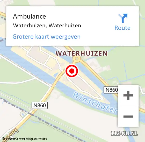 Locatie op kaart van de 112 melding: Ambulance Waterhuizen, Waterhuizen op 22 maart 2022 11:56