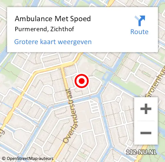 Locatie op kaart van de 112 melding: Ambulance Met Spoed Naar Purmerend, Zichthof op 22 maart 2022 12:07