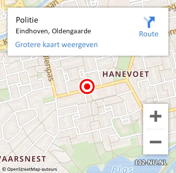 Locatie op kaart van de 112 melding: Politie Eindhoven, Oldengaarde op 22 maart 2022 12:41