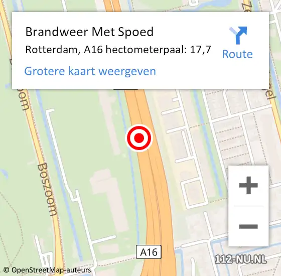 Locatie op kaart van de 112 melding: Brandweer Met Spoed Naar Rotterdam, A16 hectometerpaal: 17,7 op 22 maart 2022 13:18