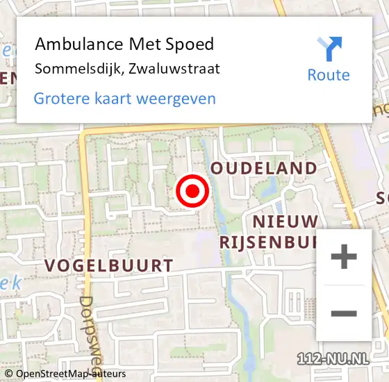 Locatie op kaart van de 112 melding: Ambulance Met Spoed Naar Sommelsdijk, Zwaluwstraat op 22 maart 2022 13:37