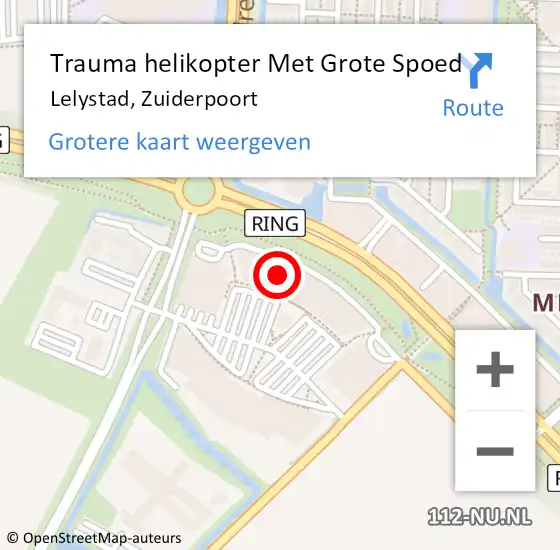 Locatie op kaart van de 112 melding: Trauma helikopter Met Grote Spoed Naar Lelystad, Zuiderpoort op 22 maart 2022 13:49