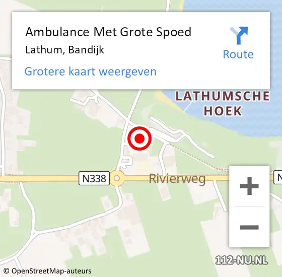 Locatie op kaart van de 112 melding: Ambulance Met Grote Spoed Naar Lathum, Bandijk op 22 maart 2022 14:23